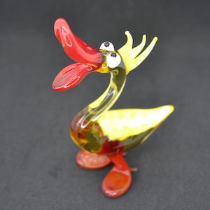 Glass Duck Figurine Yellow Glass Duck Animal Sculpture Art
