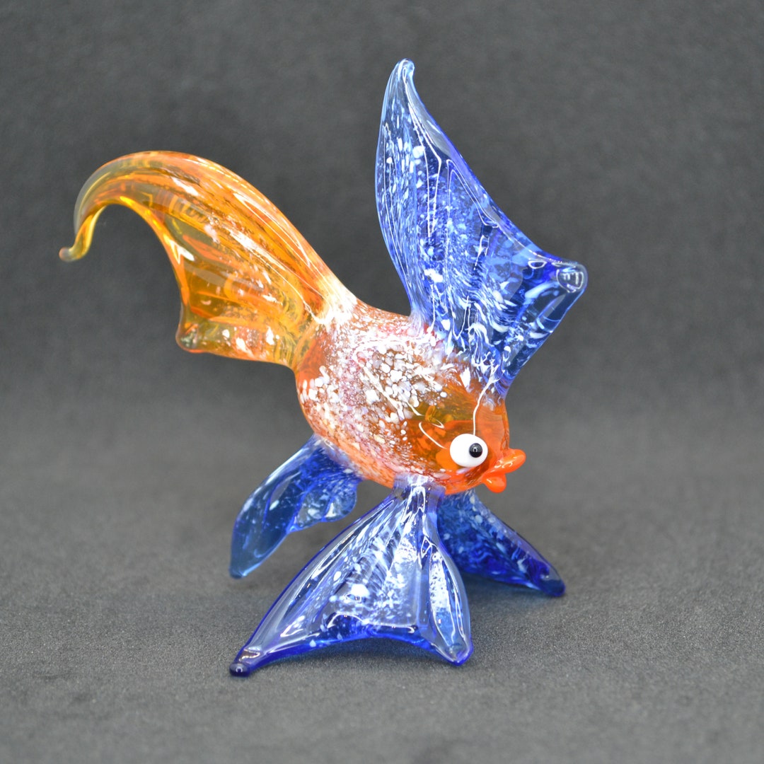 Blown Glass Fish Sculpture Decorative Glass Fish Blue Etsy