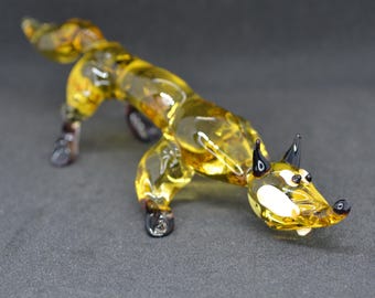 Figurine Renard à Neuf Queues En Cristal - 2 Pièces - Sculpture Verre Soufflé Main - Déco Ou Presse-papiers