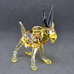 Glass Goat Desk Decor - Goat Glass Ornaments - Yellow Glass Goat Figurine - Decorative Goat Scupture - Blown Glass Goat Statue