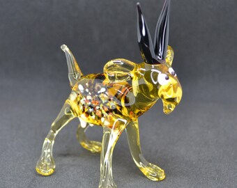 吹きガラスの雄牛の置物：黄色のガラスの農場の動物の彫刻 - Etsy 日本