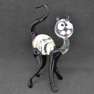 Glass Black Cat Figurine - Murano Glass Cat Figurine - Cat Gifts for Cat Lovers Women - Glass Kitten Figurine - Glass Cat Statue Decoration