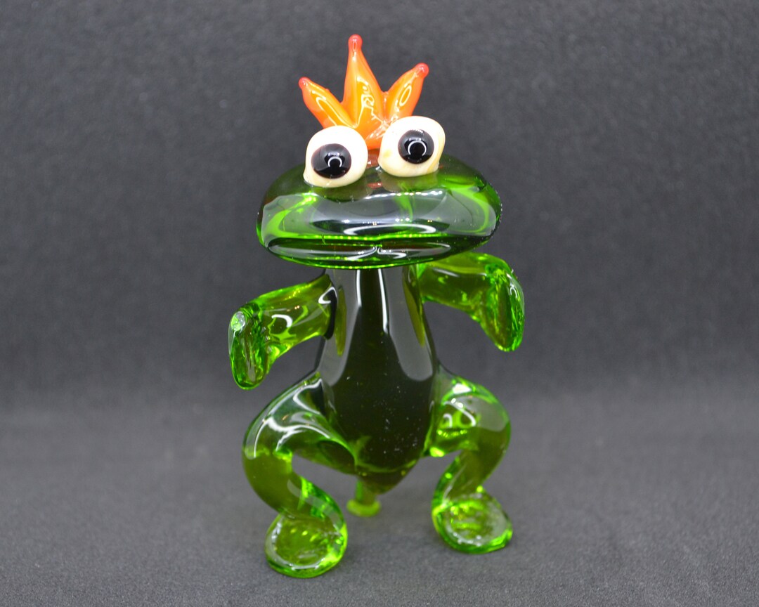 Green Glass Frog Sculpture Blown Glass Frog Figurine Frog Shelf