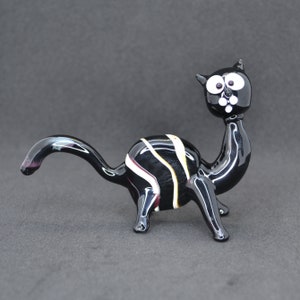 Glass Black Cat Figurine - Murano Glass Cat Figurine - Cat Gifts for Cat Lovers Women - Glass Kitten Figurine - Glass Cat Statue Decoration