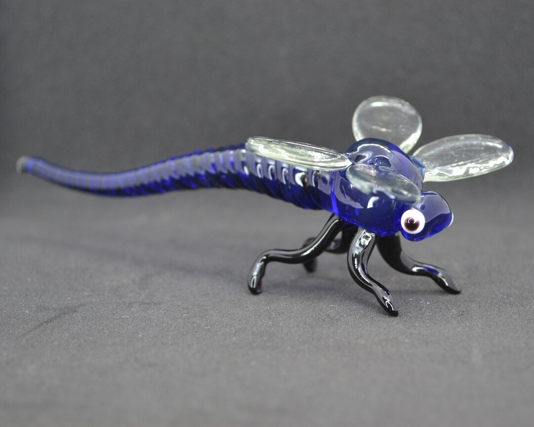 Blue Glass Dragonfly Figurine Blown Dragonfly Sculpture Etsy