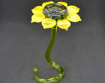Escultura de girasol de cristal de Murano: figura floral amarilla, regalo para mamá