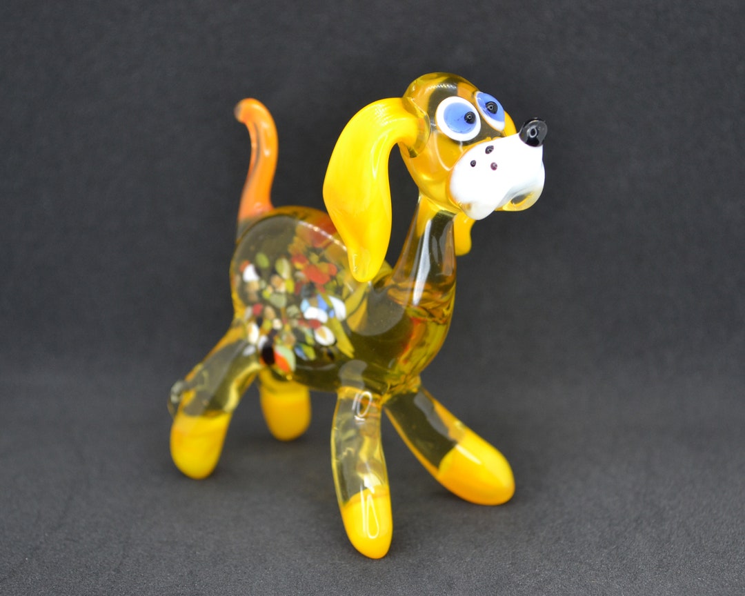 Collectible Glass Dog Statue Blown Glass Dog Figurine Yellow Glass Dog