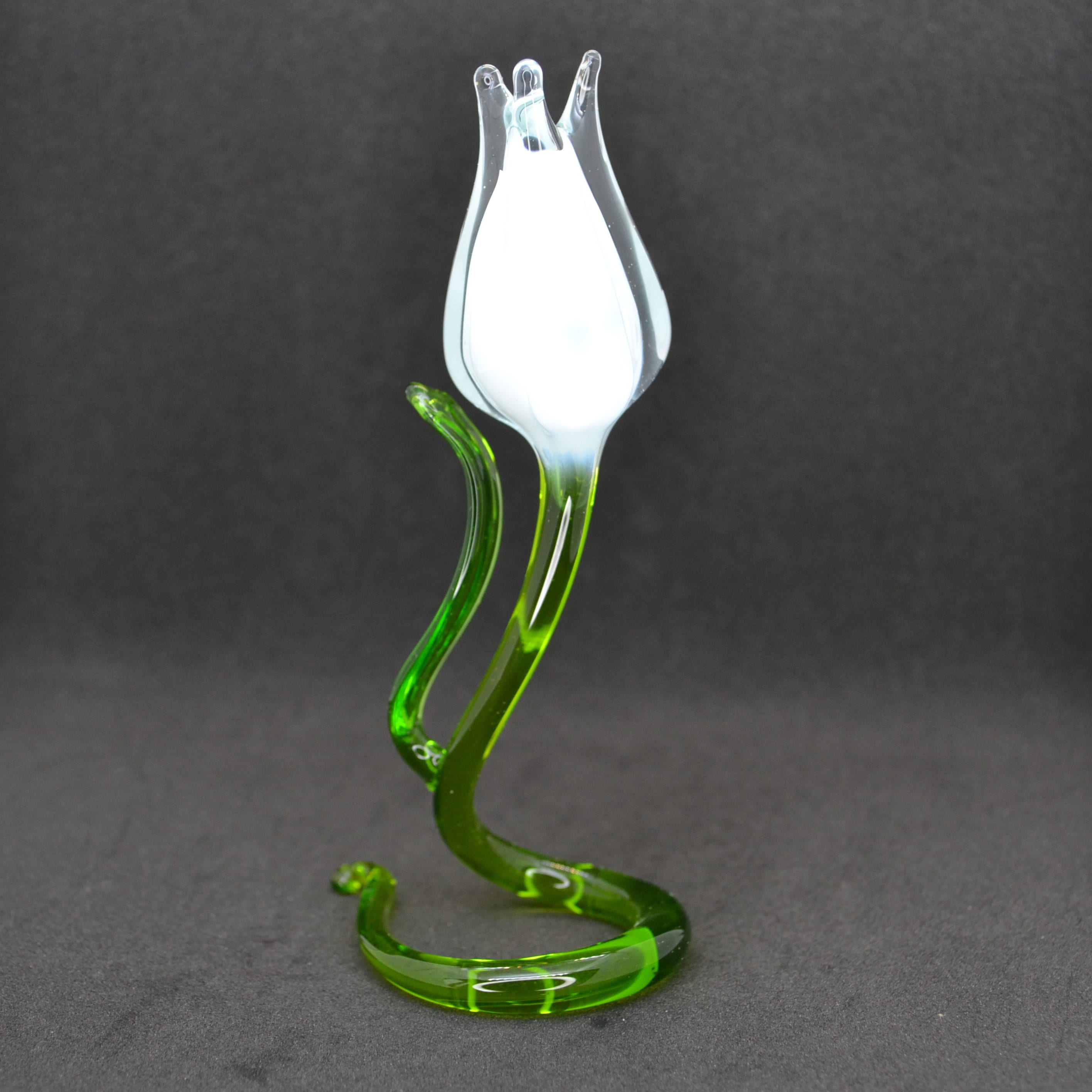 Glass Tulip Sculpture - White Tulip Flower Glass Figurines - Glass Flower Garden Gift for Mom - Glass Flower Ornaments - Glass Flower Gift