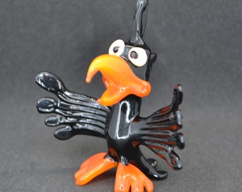 Statuetta di corvo in vetro realizzata a mano: decorazione di Halloween, regalo per gli amanti degli uccelli