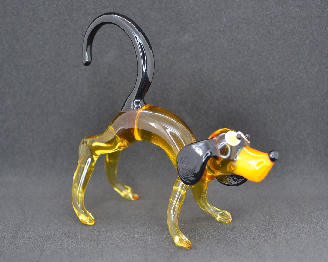 Yellow Glass Dog Sculpture Collectible Glass Dog Statue Etsy