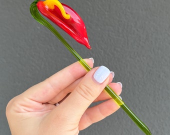 Red Glass Anthurium Flower - Decorative Anthurium Flower Figurine for Vase - Murano Red Glass Flower Arrangement - Blown Anthurium Gifts