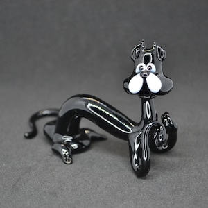Glass Black Cat Figurine - Murano Glass Cat Figurine - Cat Gifts for Cat Lovers Women - Glass Kitten Figurine - Glass Cat Statue Decoration