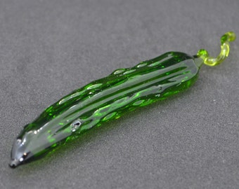 Glass Cucumber Sculpture - Blown Glass Cucumber Figurine - Handcrafted Decorative Vegetable - Tabletop Cucumber Kitchen Decor