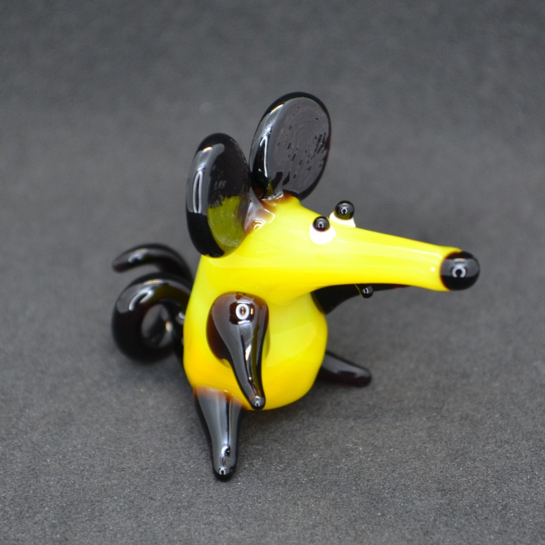 Small Glass Rat Statue - Miniature Glass Rat Ornament - Yellow Glass ...