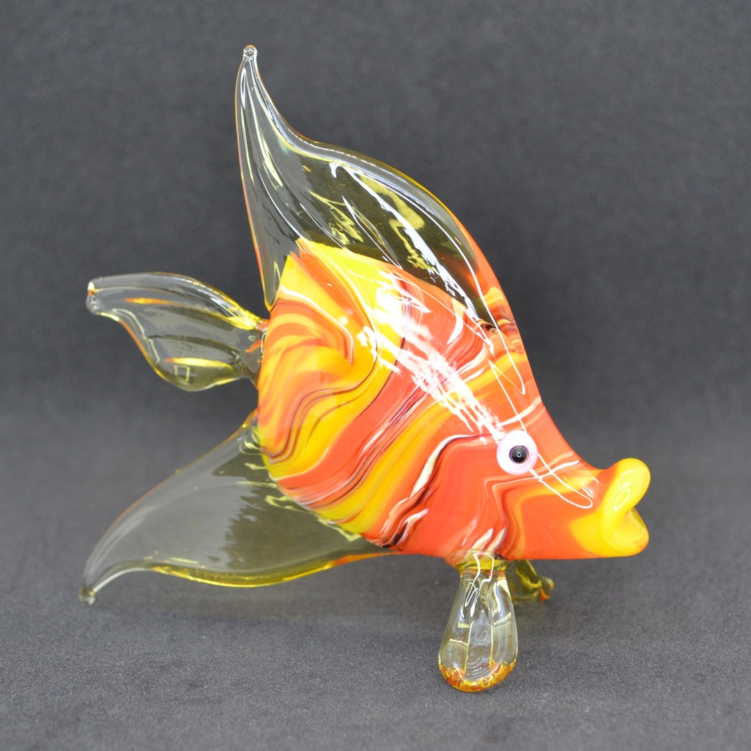 Orange Glass Fish Decor for Shelf Blown Glass Fish Sculpture Fish Decoration Miniature Ornaments