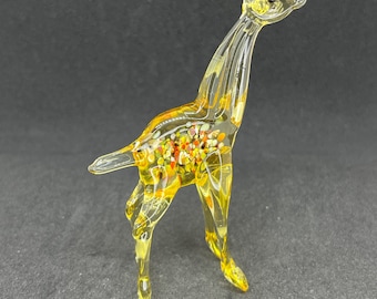 Yellow Glass giraffe figurine - Glass giraffe Sculpture - Glass giraffe collectible ornament - Giraffe art glass paperweight - Handmade gift