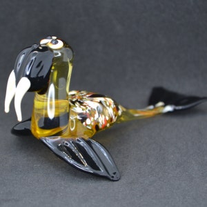Glass Walrus Figurine - Blown Glass Walrus Sculpture - Decorative Glass Walrus Statue - Yellow Glass Walrus Ornament - Gift ideas for Mom