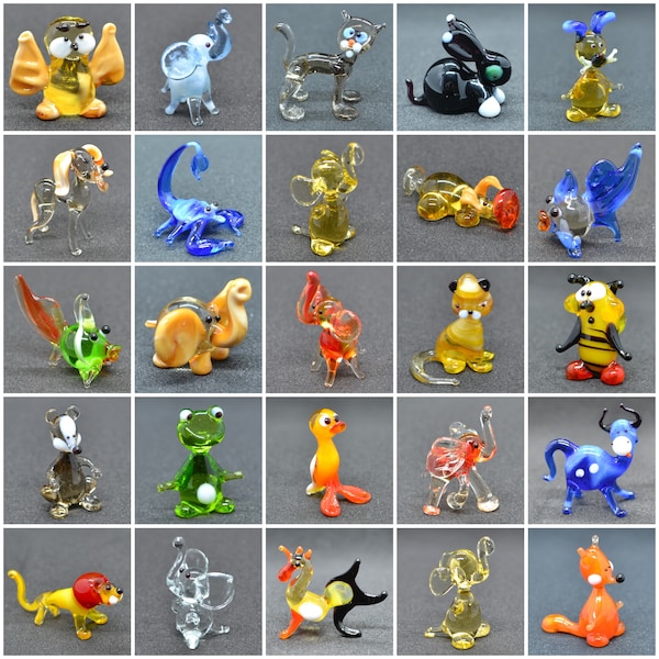 Set von 25 geblasenen Glastieren - Sammler Glasminiatur - Set von 25 kleinen Figuren - 1 Icnh Größe
