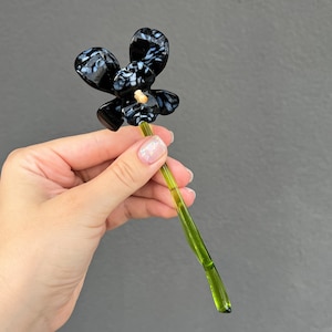 Black Glass Flower Orchid Stakes - Black Glass Flower with Stem - Glass Flower for Vase - Glass Flower Bouquet - Glass Flower Wall Decor