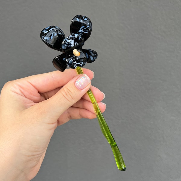 Orchid With Glass Vase Etsy