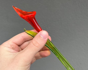 Handmade Red Glass Calla Lily: Blown Glass Flower Figurine