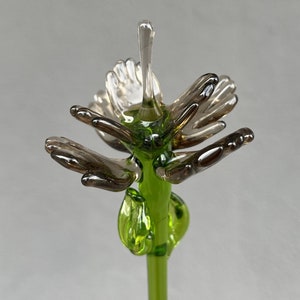 Glass Flower Figurine for Vase Long Stem Glass Flower Gifts Blown Flower Stakes Gray Glass Flower Gift for Mom Gifts for Women image 7