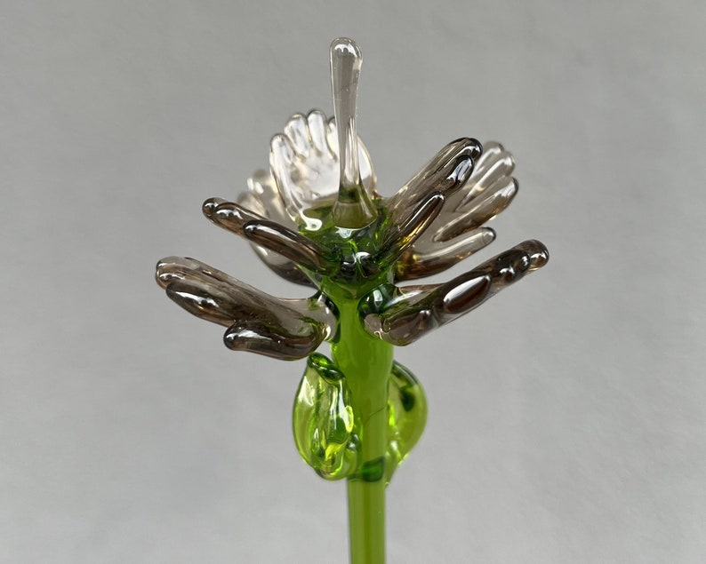 Glass Flower Figurine for Vase Long Stem Glass Flower Gifts Blown Flower Stakes Gray Glass Flower Gift for Mom Gifts for Women image 7
