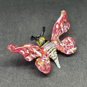 Handcrafted Glass Butterfly Figurine - Blown Glass Butterfly Sculpture - Red Glass Butterfly Paperweight - Unique Butterfly Home Décor