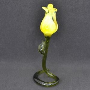 Yellow Glass Rose Figurine: Desk Decor, Flower Sculpture
