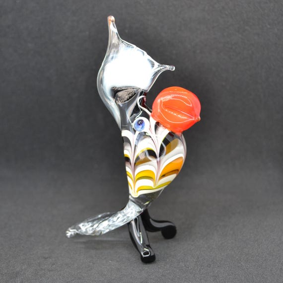 ガラスの置物　オウム　鳥 吹きガラスのオウムの置物：手作りのエキゾチックな鳥の装飾 - Etsy 日本