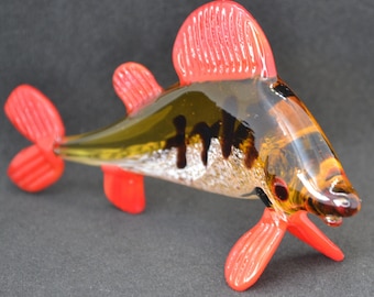 Blown Glass Perch Fish Sculpture: Yellow Glass Figurine, Shelf Decor