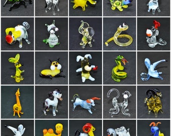 Glass Animal Set of 25 Miniatures - Set of 25 Mini Glass Figurines - 1 Inch Size Shelf Decorative Animals