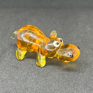 Blown Glass Hippo Statue - Art Glass Hippopotamus Figurine - Collectible Glass Hippo Ornament - Art Sculpture Hippopotamus Decor