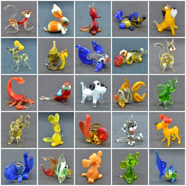 Lot de 25 figurines d'animaux en verre minuscules - Ensemble d'ornements d'animaux en verre - Taille 1 Icnh