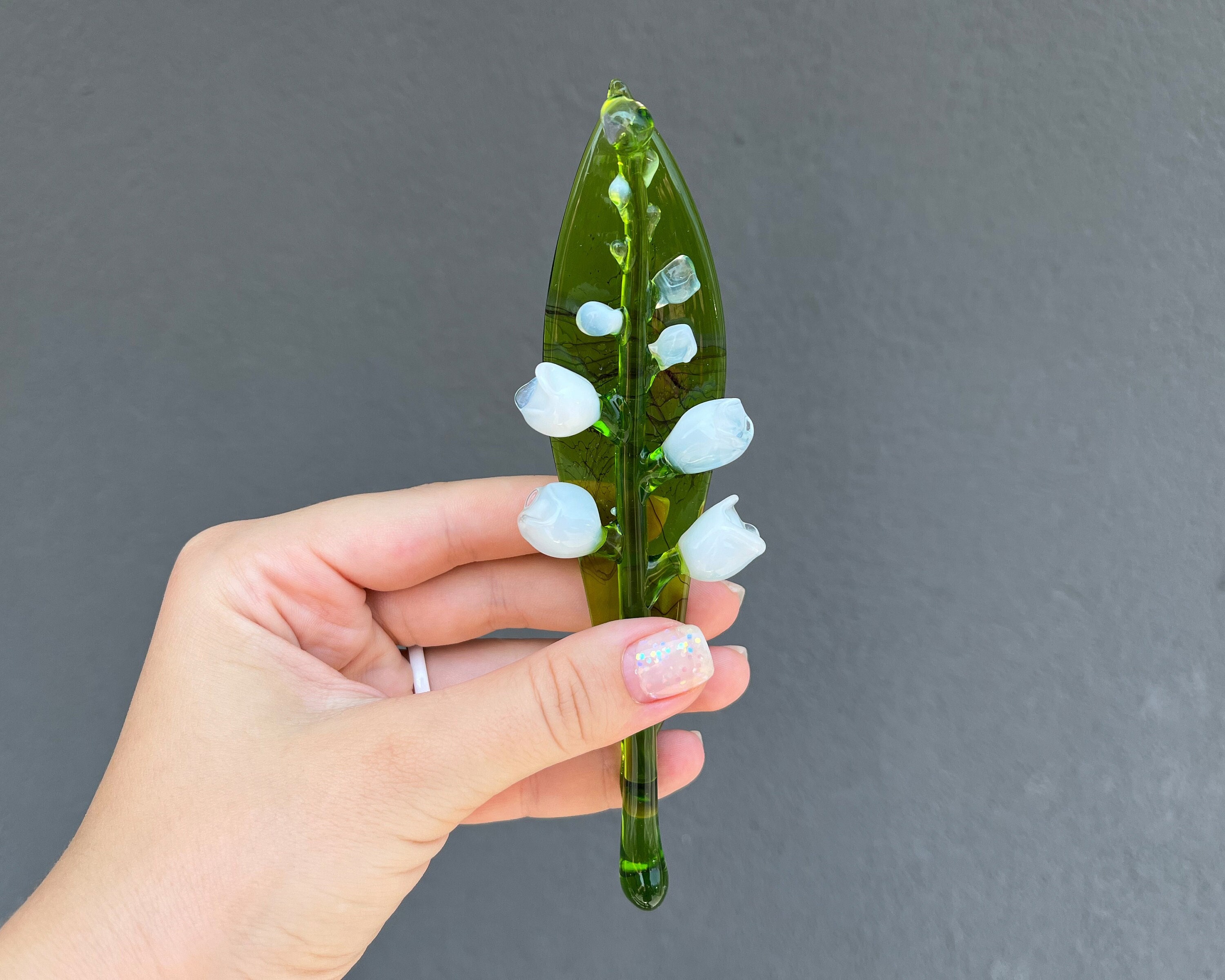 Blown Glass Lily of the Valley Flower: Delicate Floral Statue (6 inches)