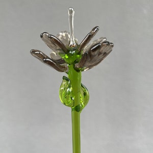 Glass Flower Figurine for Vase Long Stem Glass Flower Gifts Blown Flower Stakes Gray Glass Flower Gift for Mom Gifts for Women image 6