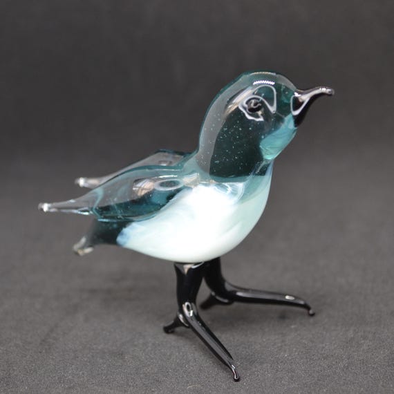 手作りの青いガラスの鳥の置物：ミニチュアペーパーウェイト像 ガラス