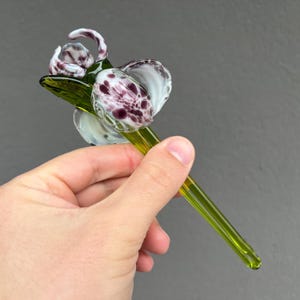 White Glass Iris Flower – Blown Glass Iris Figurine – Murano Style Glass Sculpture – Collectible Flower Ornament – Glass Decor for Vase