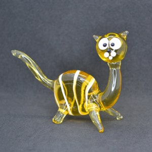 Hand Blown Glass Cat Figurines - Blown Glass Cat Figurines - Glass Animal Figurines Cat - Glass Cat Collectibles - Glass Yellow Cat Ornament