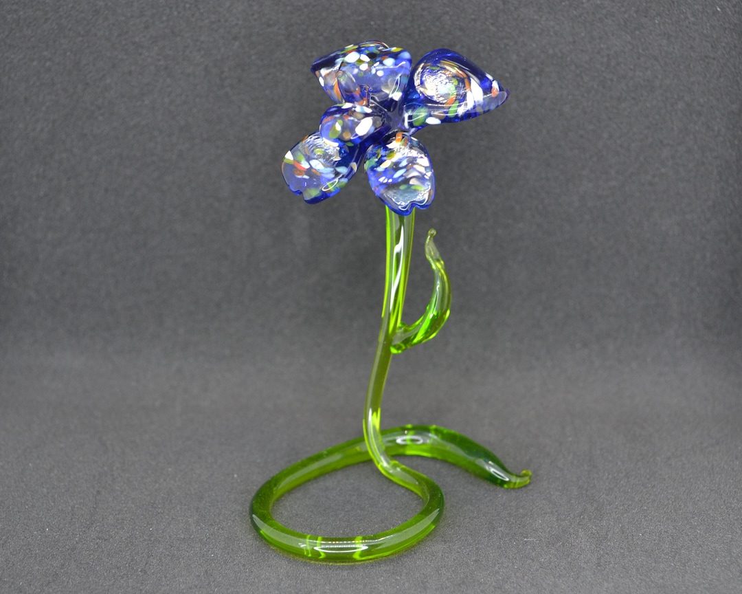 Blue Glass Orchid Figurine Orchid Flower Gifts for Sister Orchid Flower