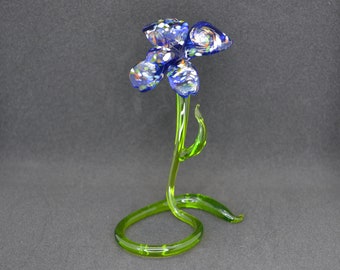Blue Glass Orchid Figurine - Orchid Flower Gifts for Sister - Orchid Flower Arrangement - Blown Glass Orchid Flower - Flower Sculpture Gifts