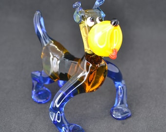 ガラスのブルドッグの置物 - アートガラスの犬のオーナメント - 吹き