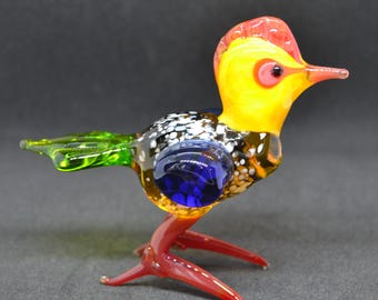 Figura de pollo de vidrio soplado: adorno de animal de granja hecho a mano