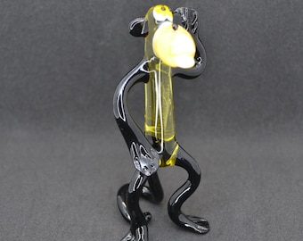 Blown Glass Monkey Figurine - Yellow Monkey Sculpture Decoration - Collectible glass monkey gift ideas - Glass monkey statue