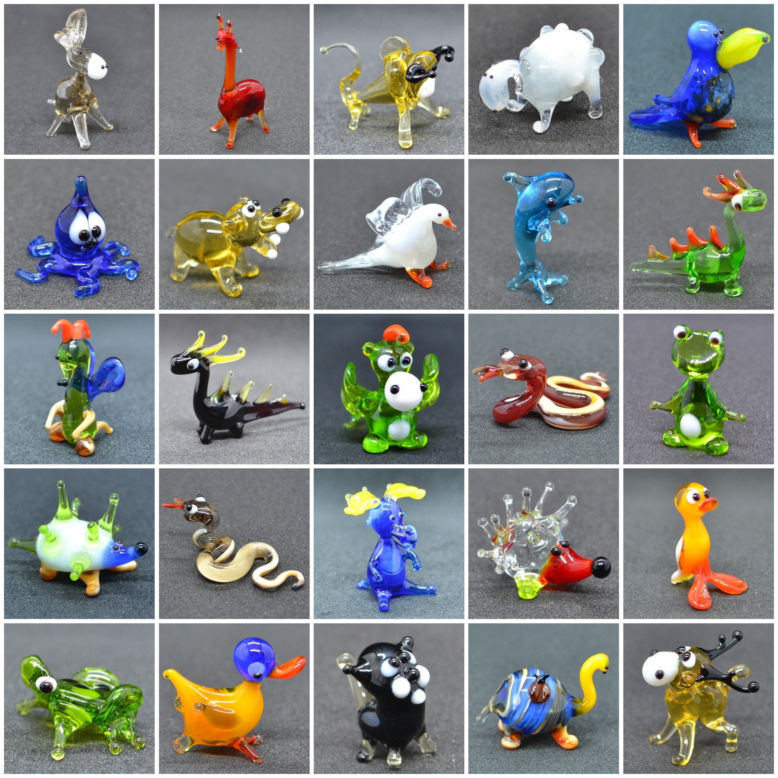 Glass Animal Set of 25 Miniatures Set of 25 Mini Glass Figurines 1