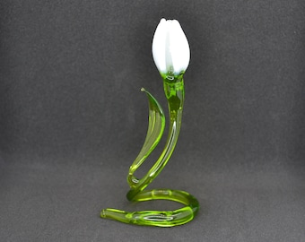 Blown Glass Snowdrop Flower: Delicate Floral Figurine