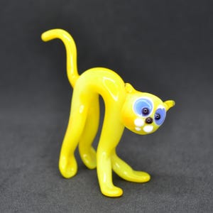 Yellow Glass Kitten Statue - Blown Glass Cat Figurine - Handmade Glass Cat Ornament - Glass Animal Collectible - Cat Lover Gift