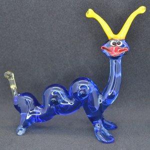 Blue glass caterpillar figurine - Handmade glass caterpillar sculpture - Blown glass Statue - Collectible glass caterpillar home decor