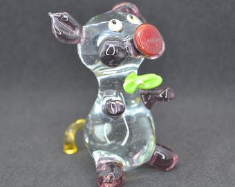 Art Glass Pig Figurine - Glass Pig Sculpture - Blown Glass Pig Statue - Pig Desk Decorative Miniature - Pig Ornaments - Pig Lover Gift Ideas