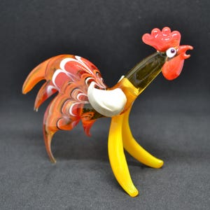 Blown Glass Rooster Sculpture – Handmade Glass Rooster Figurine – Collectible Rooster Ornament – Farmhouse Decoration – Unique Rooster Gift